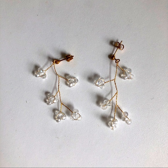 Gold and Clear Beaded Earrings - Picture 1 of 1